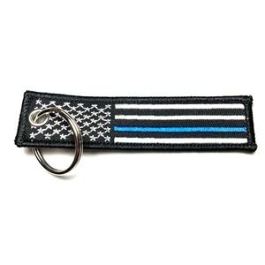Thin Blue Line USA Flag Key Chain Key Tag